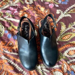 b.o.c Black Leather Wedge Clogs
